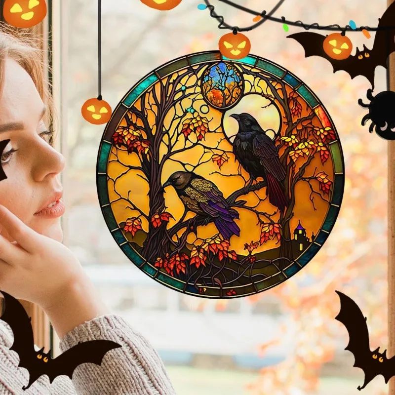 Halloween Electrostatic Window Film Stickers with Crow Cat Design