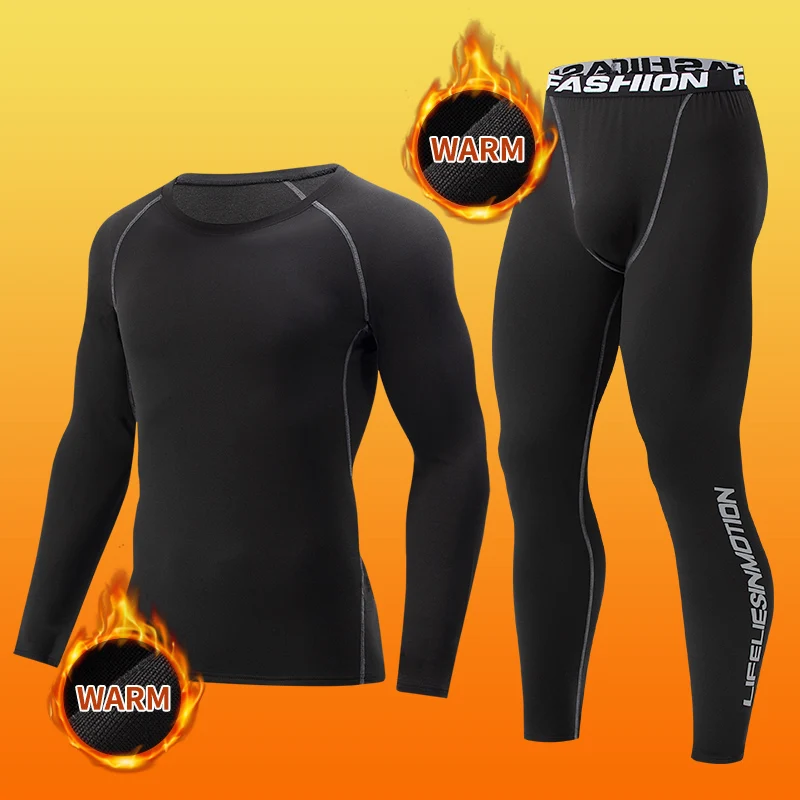 Men's Thermal Fitness Set: Long-Sleeve Top & Compression Pants
