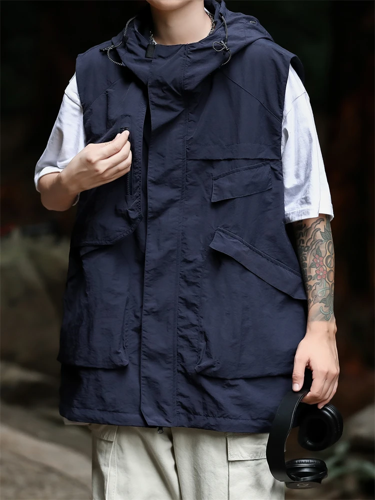 Four Season Workwear Vest For Men Women Functional Loose Fitting Hooded Summer Outdoor Leisure Fishing Sleeveless reflective safety vest cooling vest fisherman vest hunting vest