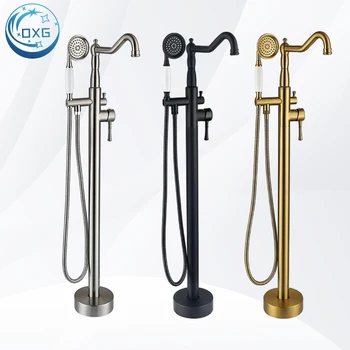 ก๊อกน้ำอ่างอาบน้ำแบบตั้งพื้นทองเหลือง OXG พร้อมฝักบัวแบบมือถือ ก๊อกน้ำห้องน้ำแบบติดผนัง/ตั้งพื้น 1