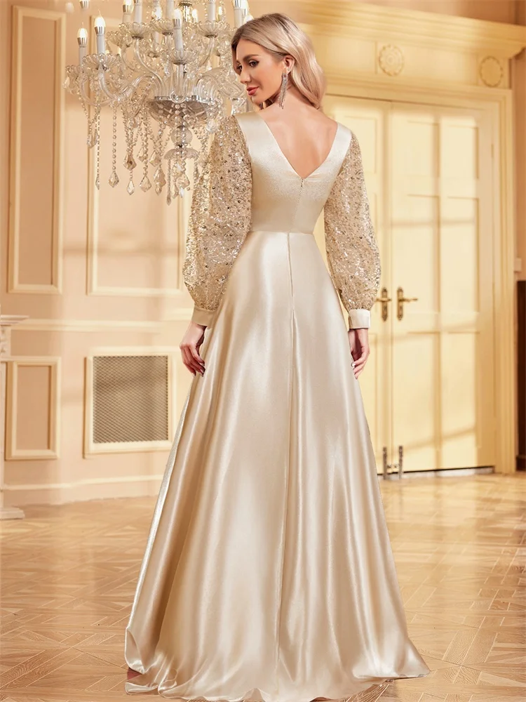 Long Sleeve Formal Dress Plus Size Ever-Pretty Women's Plus Size Sequin Evening Gown - A-Line, V Neck, Long Sheer Sleeves, Gold, Size 16, Formal Dress Party Dresses For Ladies Long Sleeve Formal Dress Plus Size Ever-Pretty Women's Plus Size Sequin Evening Gown - A-Line, V Neck, Long Sheer Sleeves, Gold, Size 16, Formal Dress Party Dresses For Ladies