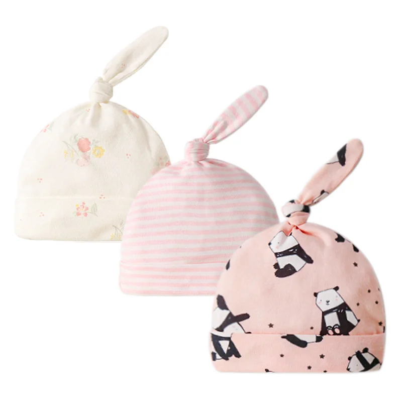 momscare Baby hat 0-6 months ins newborn fetal cap female model baby spring and summer 3 pieces 4