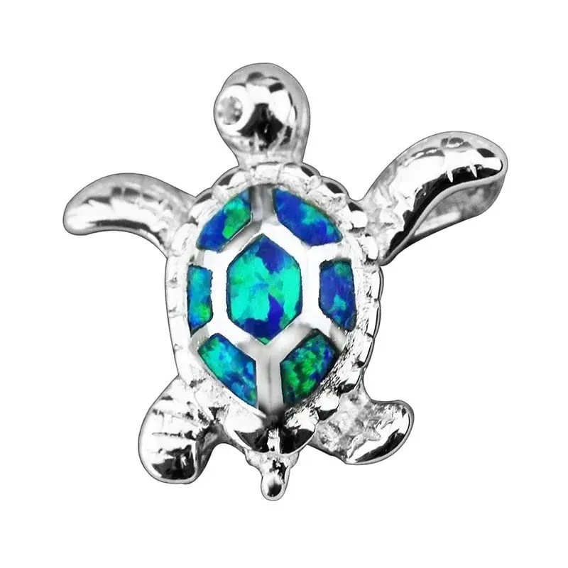 JLP-039-L Turtle Shape Charm Pendant Real 925 Sterling Silver Pendant Blue Opal Fine Jewelry Necklace Pendants for Men & Women
