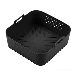 Silicone Reusable Air Fryer Liners - 23cm Baking Tray Accessories (Black with Hole)