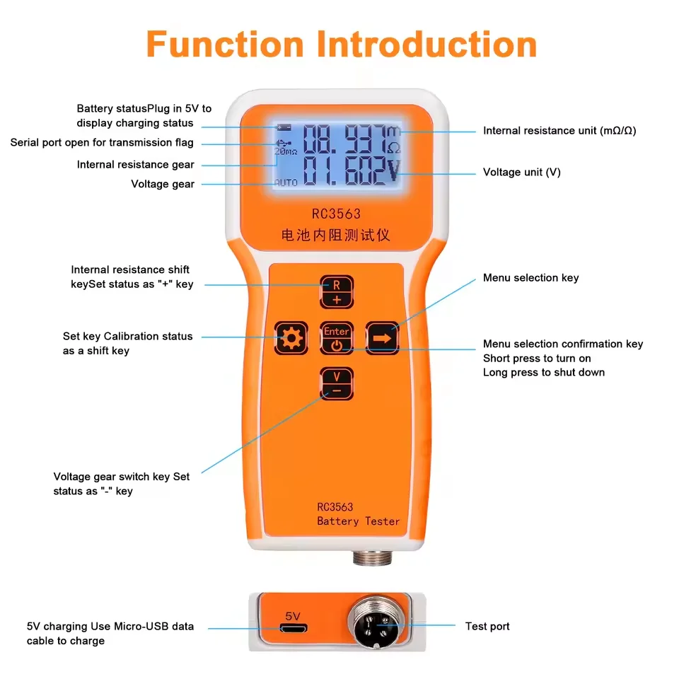 Testeur RC3563 en cours d'utilisation sur une batterie lithium-ion