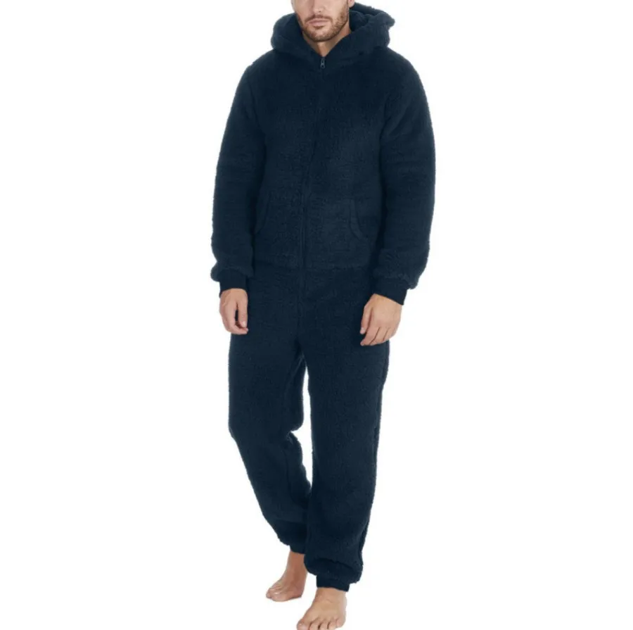 INRIVUS Men's Plush Fleece Hooded Pajama Set Cozy Warm Winter Sleepwear Pockets Machine Washable