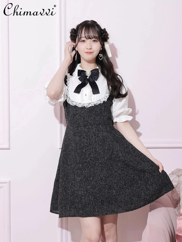 

Модное милое платье с кружевным воротником и эластичной талией, Новинка осени 2023, элегантное платье с воротником-поло, женское платье в стиле девушки Y2k