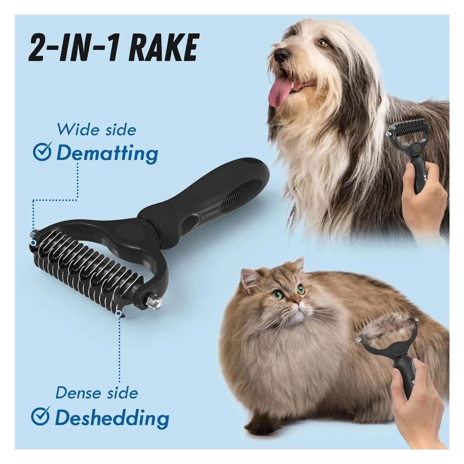 Pet grooming brush and metal comb combo, cat brush dog brush removal, undercoat rake, pet grooming supplies, long-haired pet 2