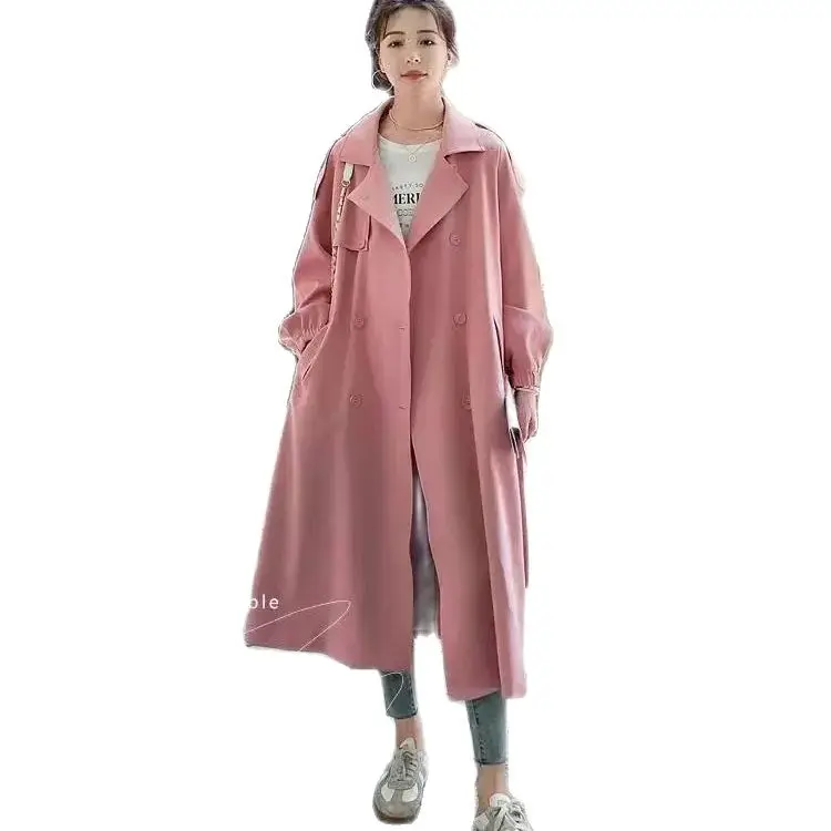 

Женский Длинный тренчкот с поясом, розовый или зеленый Повседневный тренчкот в Корейском стиле, весна-осень 2023