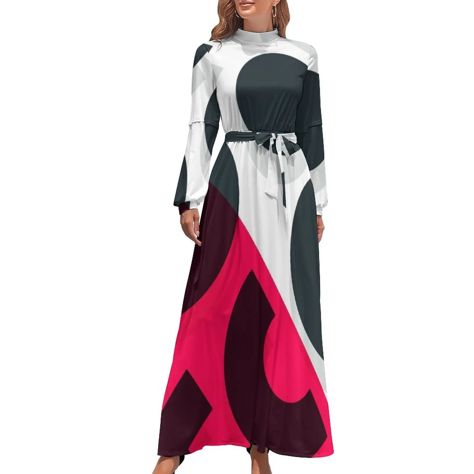 thumbnail image 1 of Vestido largo geométrico con estampado de arte abstracto minimalista, vestidos de playa de verano para mujer 2024, 1 of 5