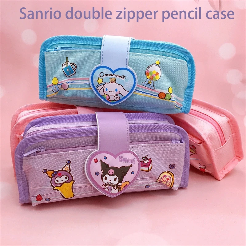 

Kawaii Hello Kitty Sanrioed Kuromi Pencil Case Student Cartoon Cinnamoroll Double Zipper High Capacity Stationery Storage Bag
