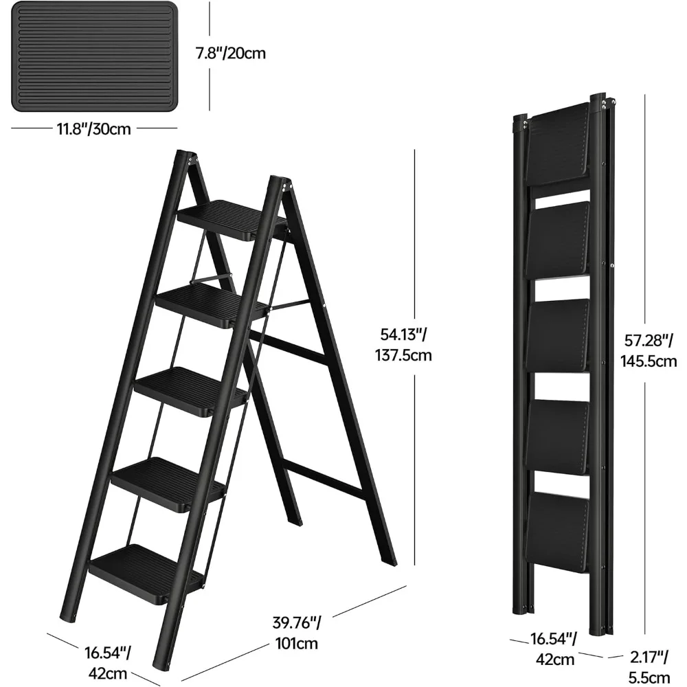 5 Step Ladder,Lightweight Folding Step Stool with Anti-Slip Pedal,600 lbs Portable Sturdy Steel Ladder for Adults 4