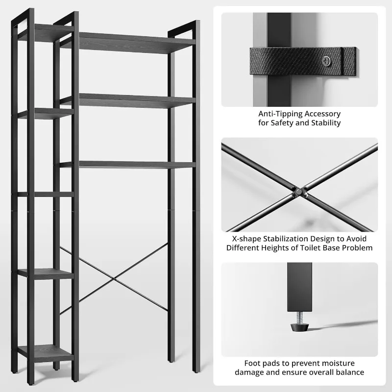 Over The Toilet Storage , Mass-Storage Side Storage Open Rack, Freestanding Bathroom Organizer Space Saver, 4