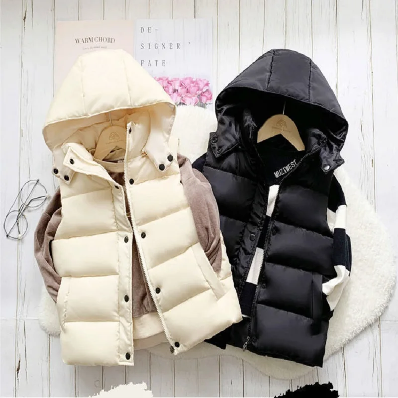 

3-12Y Winter Warm Sleeveless Jacket For Children Jacket Thicken Hooded Vest For Boys Girls Kids Waistcoat Coat Insulated Vest