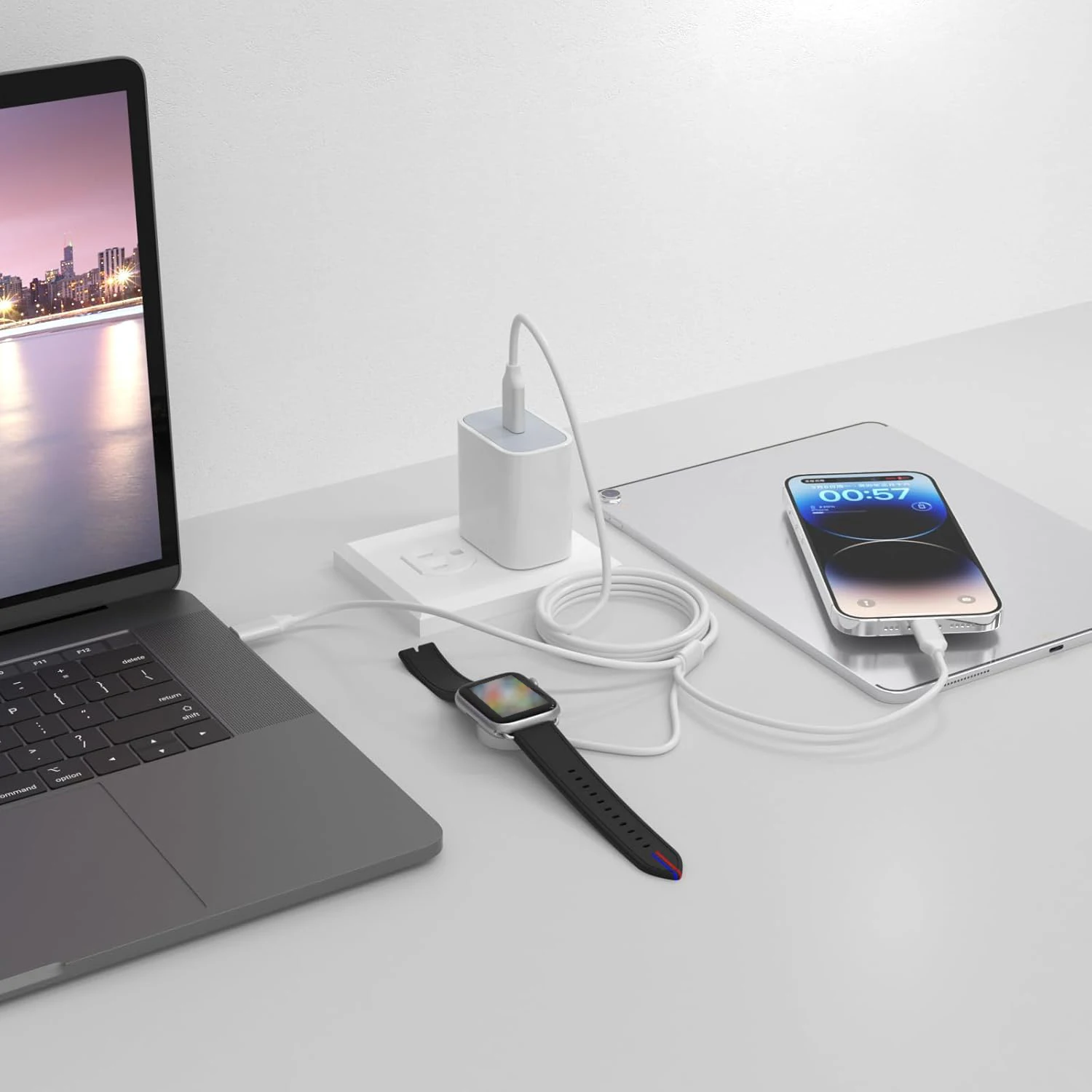 Wireless Charger 3 in1 Charging Cable for Mobile Phones with Lightning Input USB-C/A Wireless Charger for iPhone12~16 Series for1-10 SE1-2 Ultra