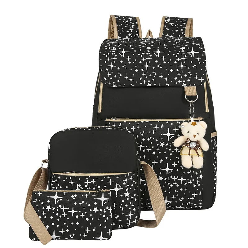 Student Backpack Three Piece Canvas Schoolbag Academic Style High Capacity Backpack for Boys and Girls Junior School Backpack 5