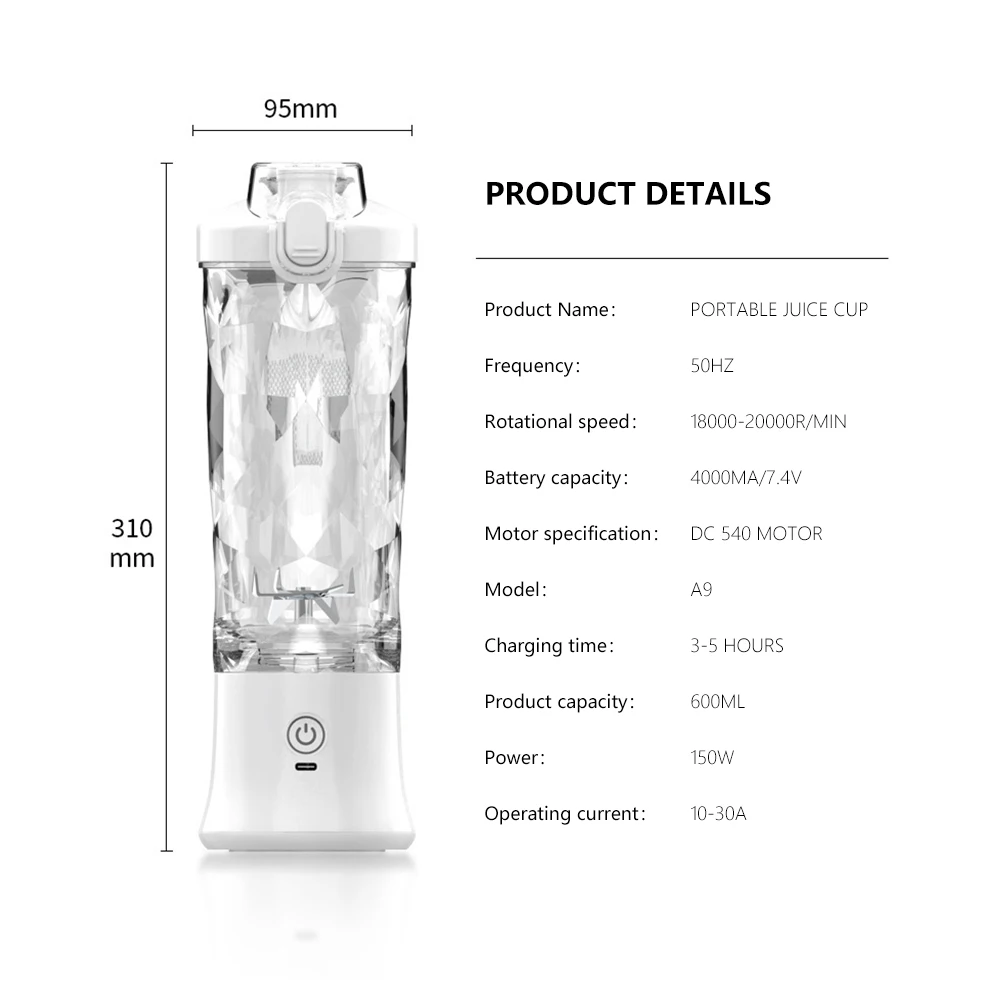 Presse-agrumes électrique 400W USB - Vitesse 22 000 Tr/min, Séparateur De Mousse, Pour Fruits Et Légumes