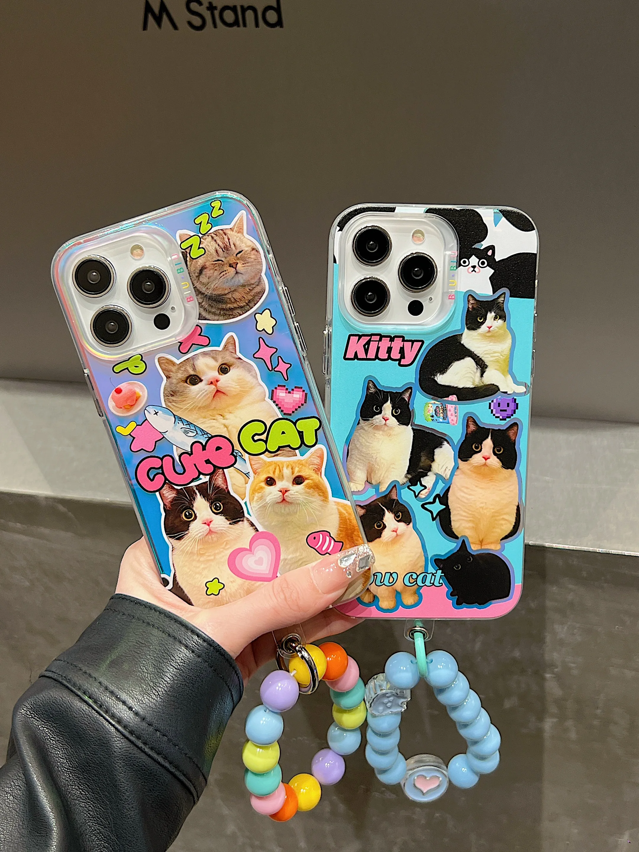 

Cartoon Cat Phone Case for Iphone 13 14 15 Pro Max INS Japan Korea Colored Macarons Cow Cat Phone Cover with Chain