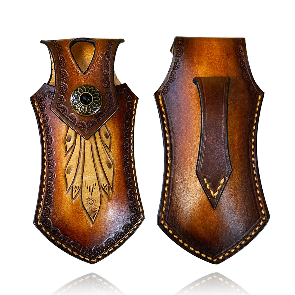 

First layer cowhide folding outdoor knife holster DIY tool case scabbard outdoor straight pocket sheath trousers protection bag