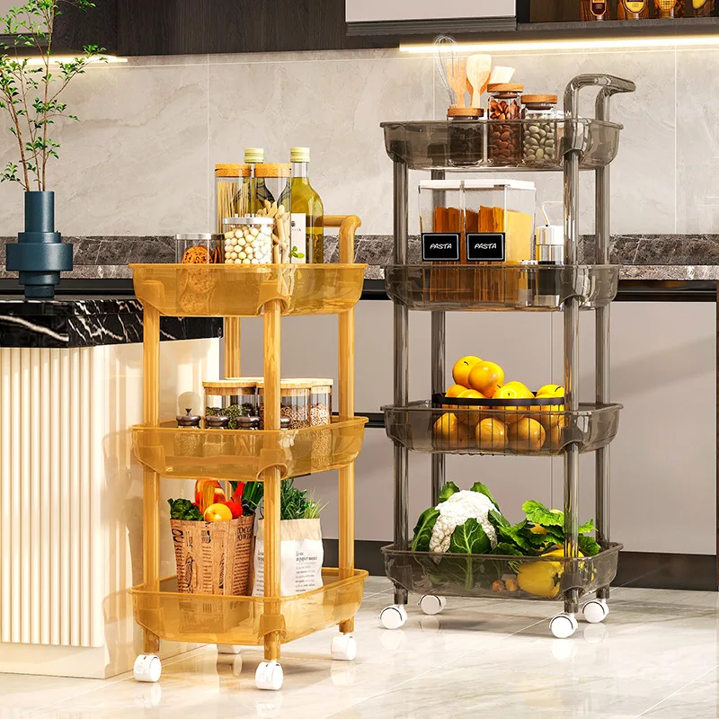 

Plastic Storage Floor Snack Transparent Trolley Rack Kitchen Storage Movable Bedroom with Wheels