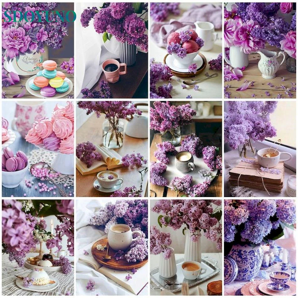 

SDOYUNO Painting By Numbers Purple Flower Coloring By Numbers Paint Picture For Adults Paints Number DIY Kits On Canvas For Deco