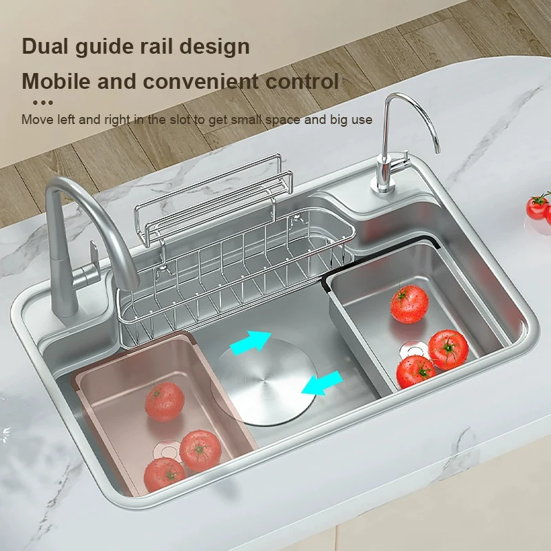 Stainless Steel Kitchen Sink With Rack Shelf Large Single Slot Washing Basin Household Multifunctional Pool For Kitchen 4