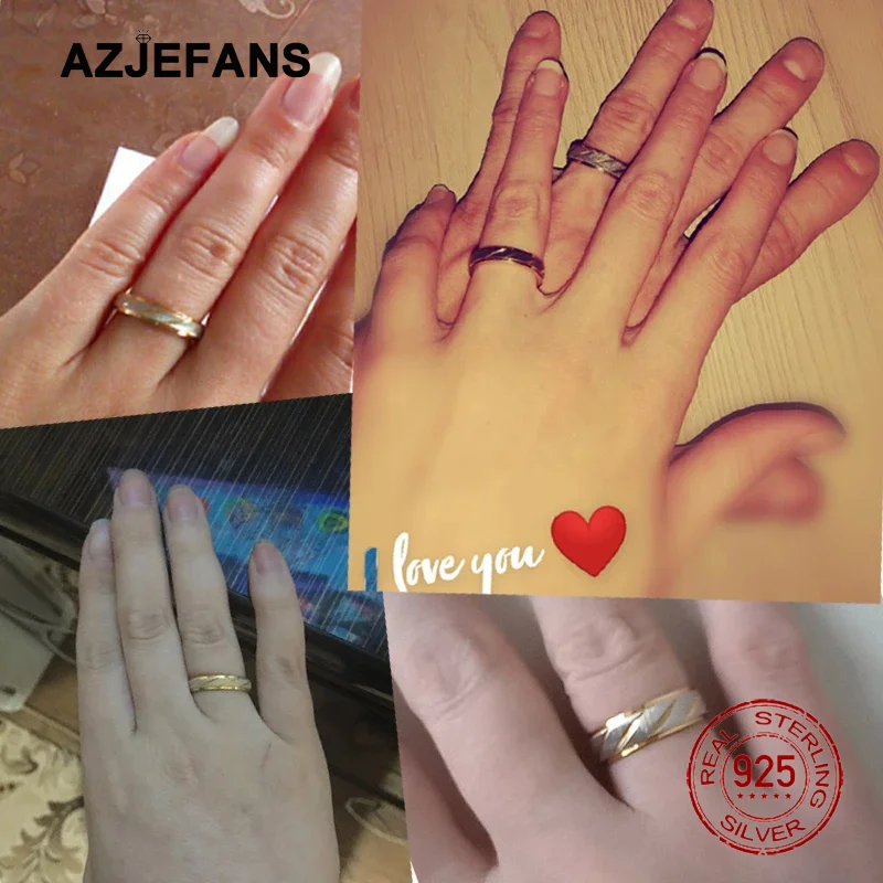 AZJEFANS 커플 반지 18K 골드 도금 웨이브 패턴 웨딩 인피니티 반지 남성과 여성 보석 선물