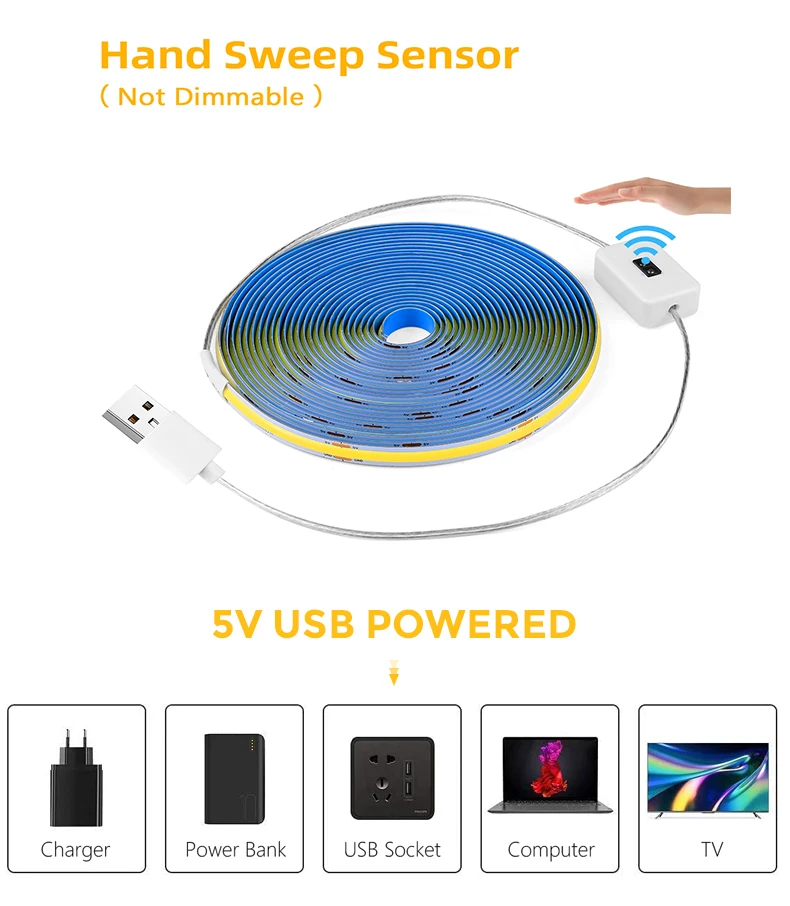 Description Picture 6 of itemPortable USB COB LED Strip Light With Hand Sweep Sensor Switch For Living Room Closet Kitchen Study TV Backlight Bedroom Lightin