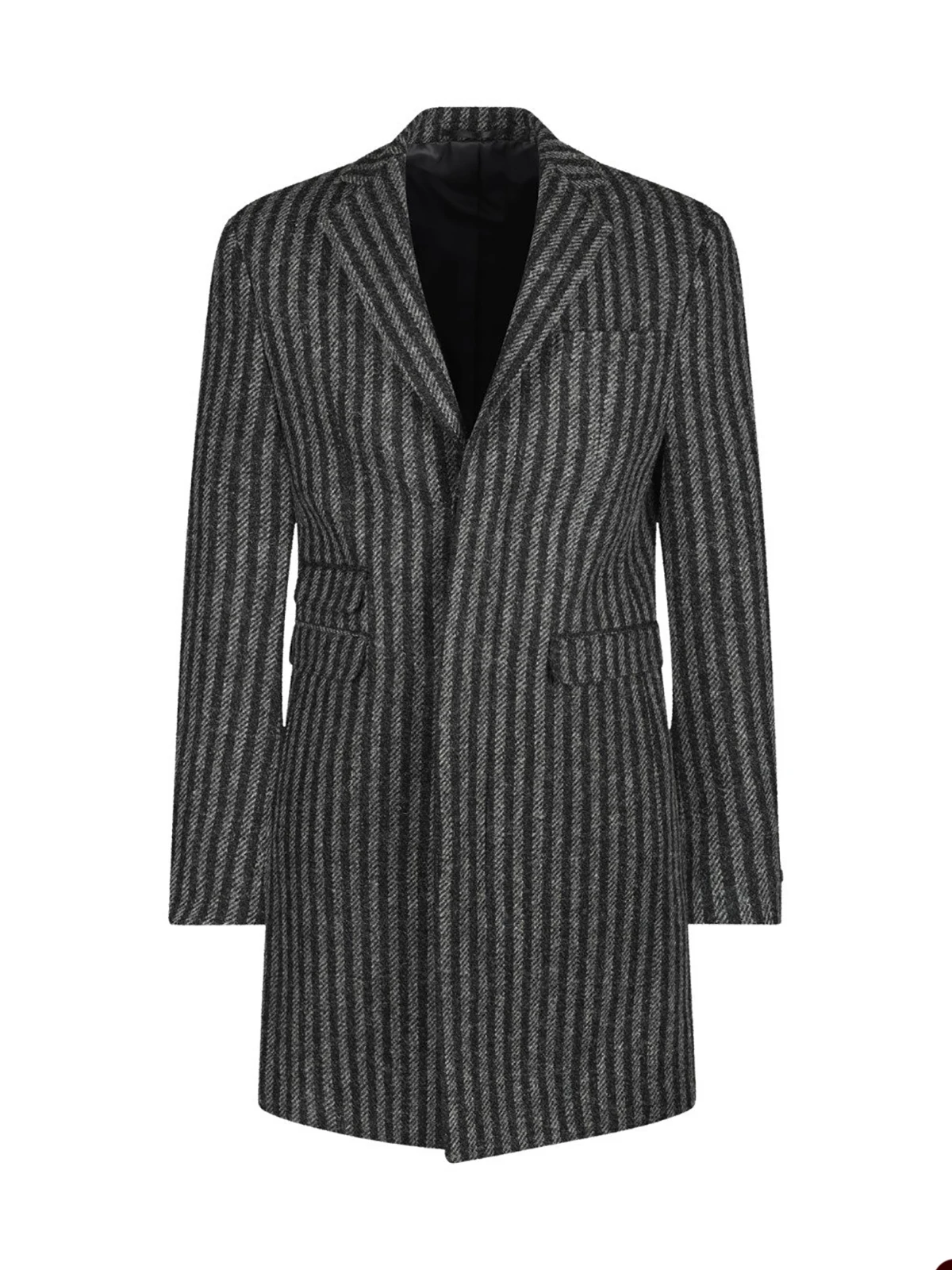Winter Pinstriped Long Coat For Men Slim Fit Windbreak Woolen Overcoat Business Office Jacket Custom Made
