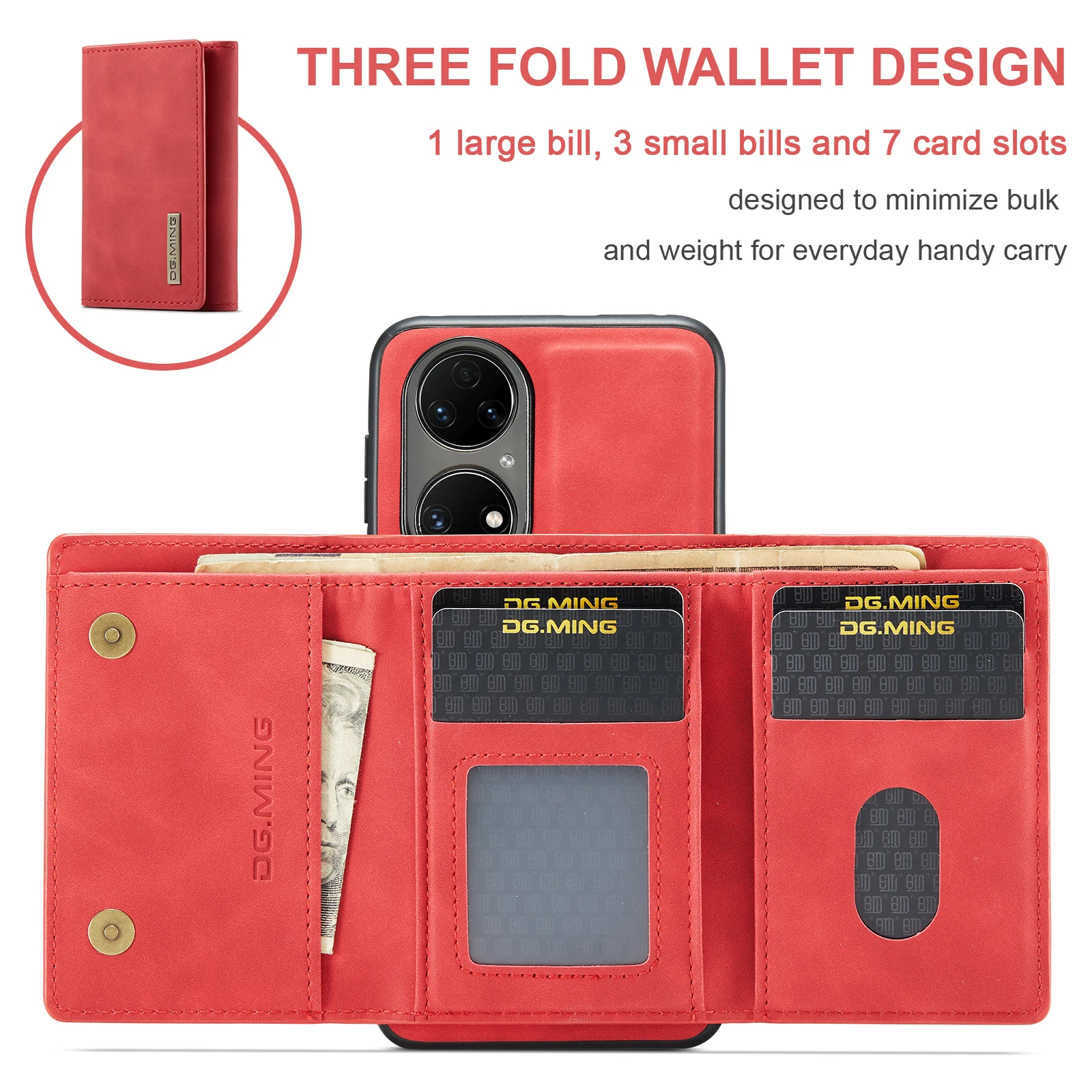 Magnetic Wallet Case For Huawei P50 Pro Shockproof Stand Multi Card Slot Fibre Lined Protective Leather Cover