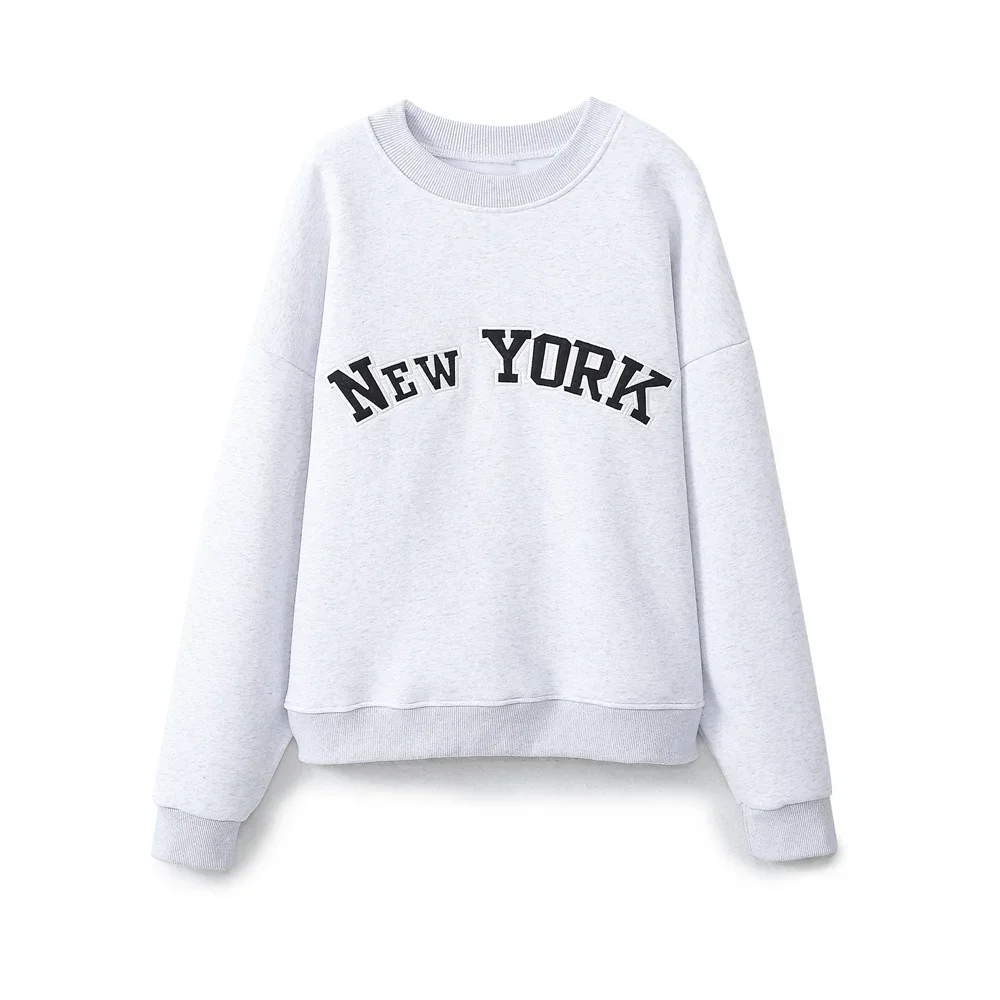 

Women's New Fashion Letter Embroidery Decoration Loose Plush Basic Sweatshirt Vintage Long sleeved Women's Pullover Unique Top