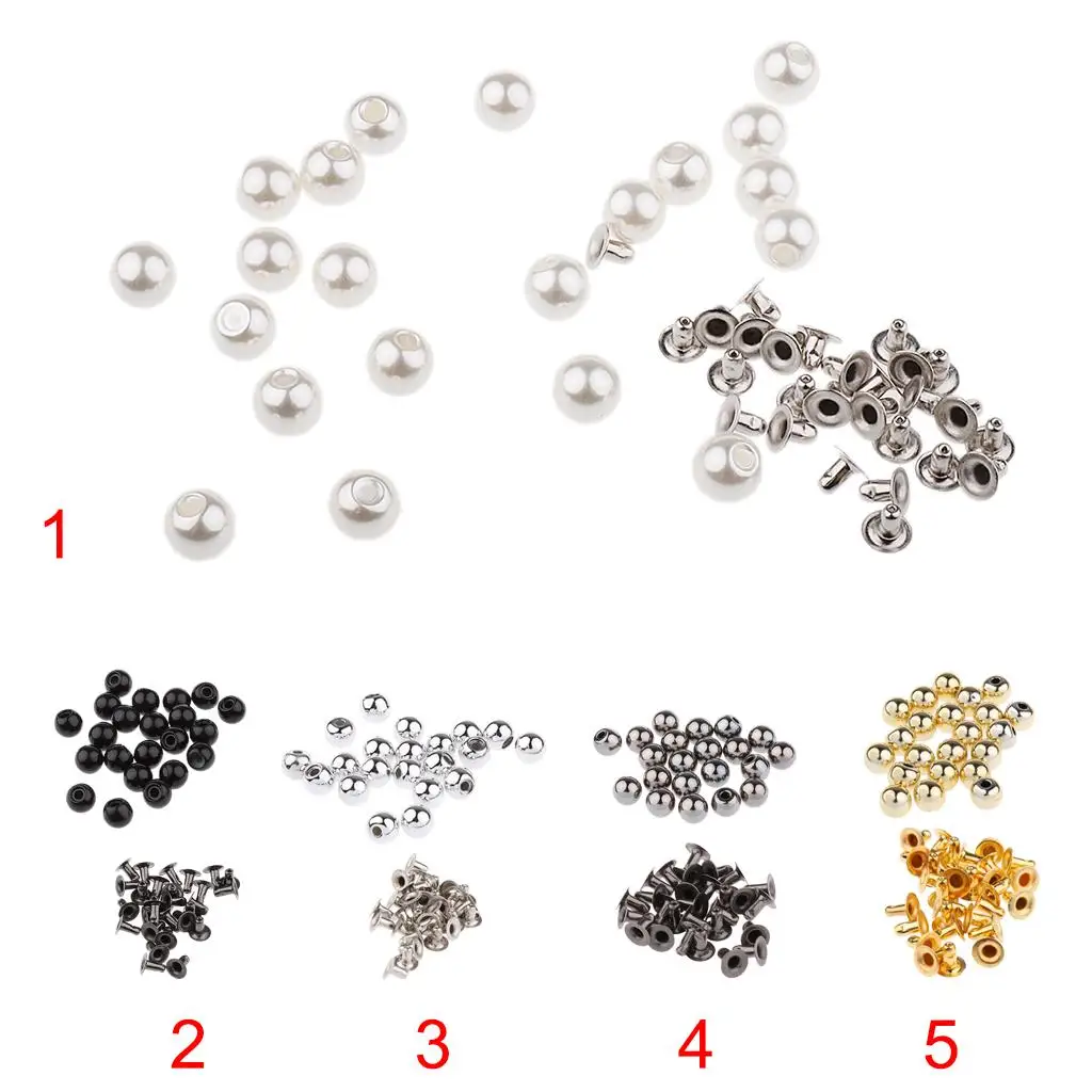 20 Sets of Beads Rivets Studs Buttons 8mm DIY Bag In Shoes Clothes Decoration