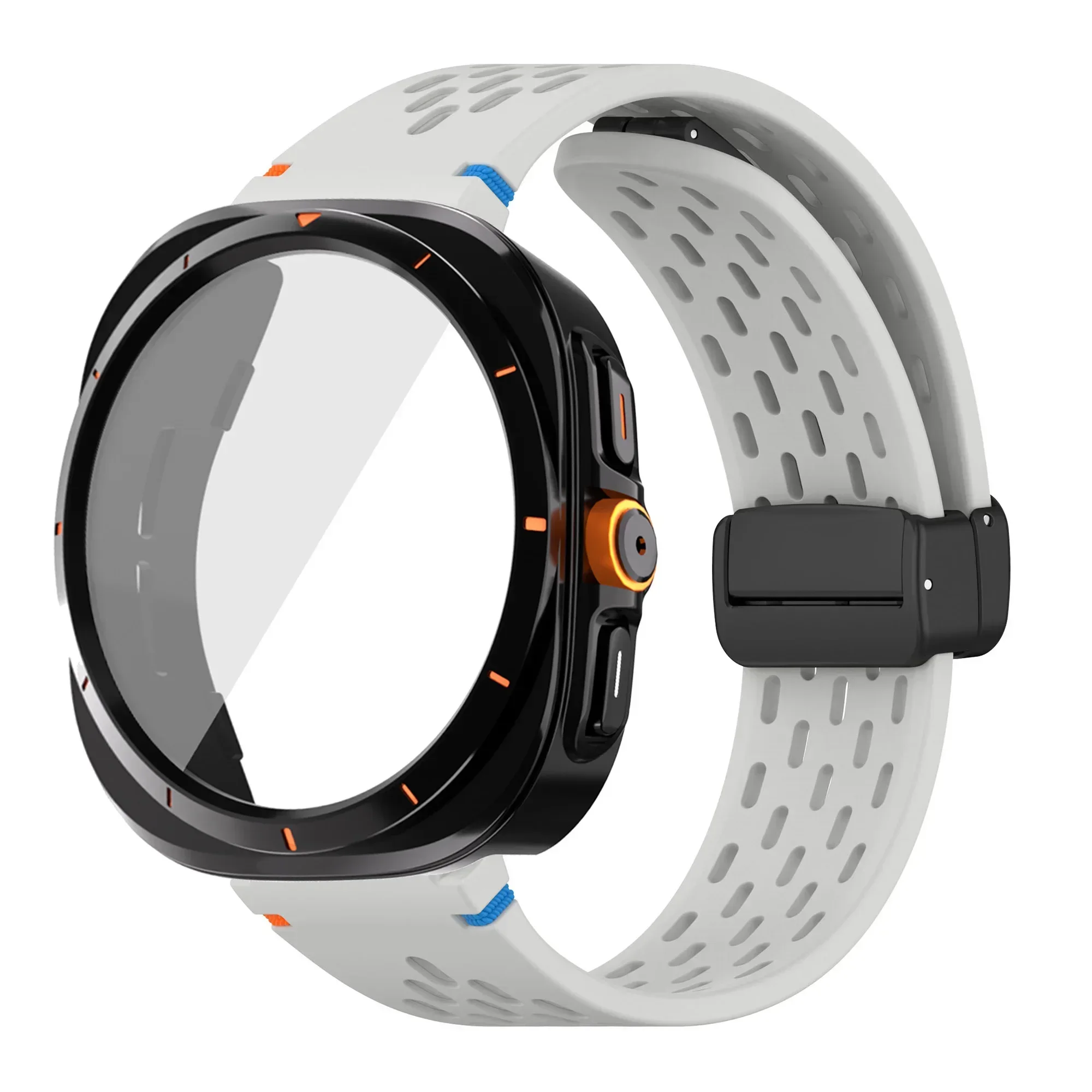 Silicone Magnetic Buckle Band with Tempered Glass Screen Protector and Case Strap