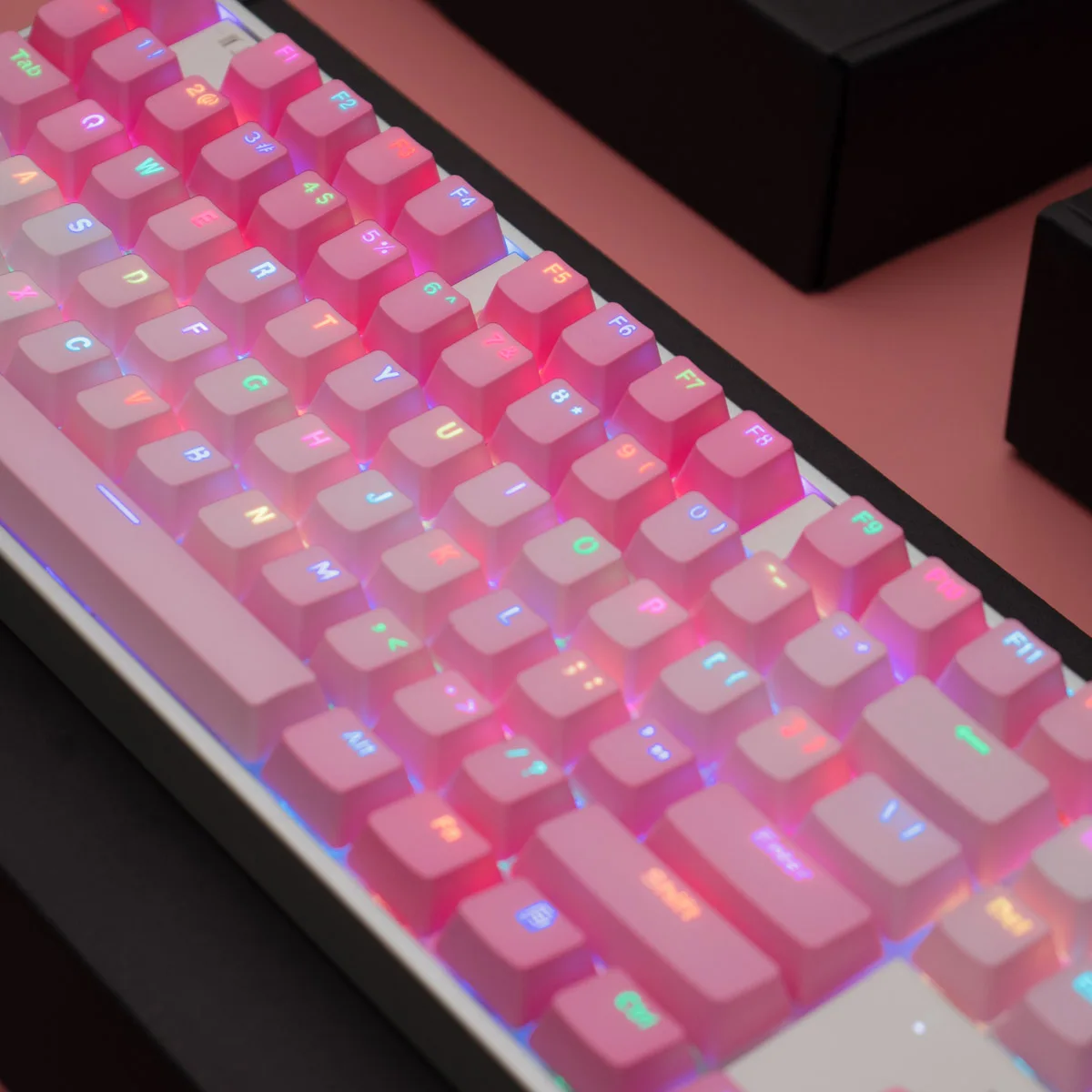 Chaves Duplo Tiro Pbt Keycaps Rosa Translúcido Perfil Oem Keycaps para Teclado Mecânico Personalizado Personalize Keycap 104 - Imagem 2
