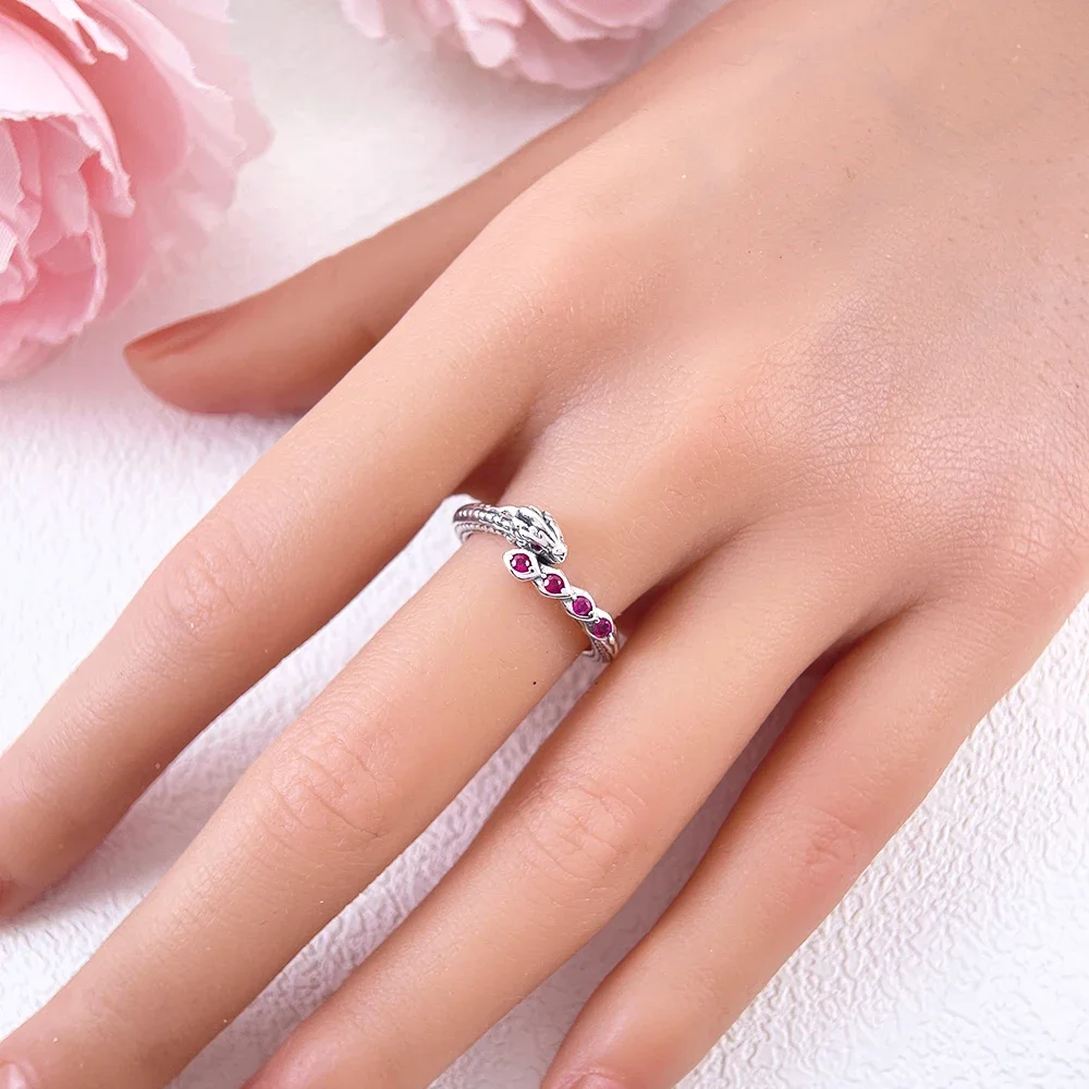 S925 Silver Chinese Dragon Rings Red Zircon For Women silver rings silver ring
