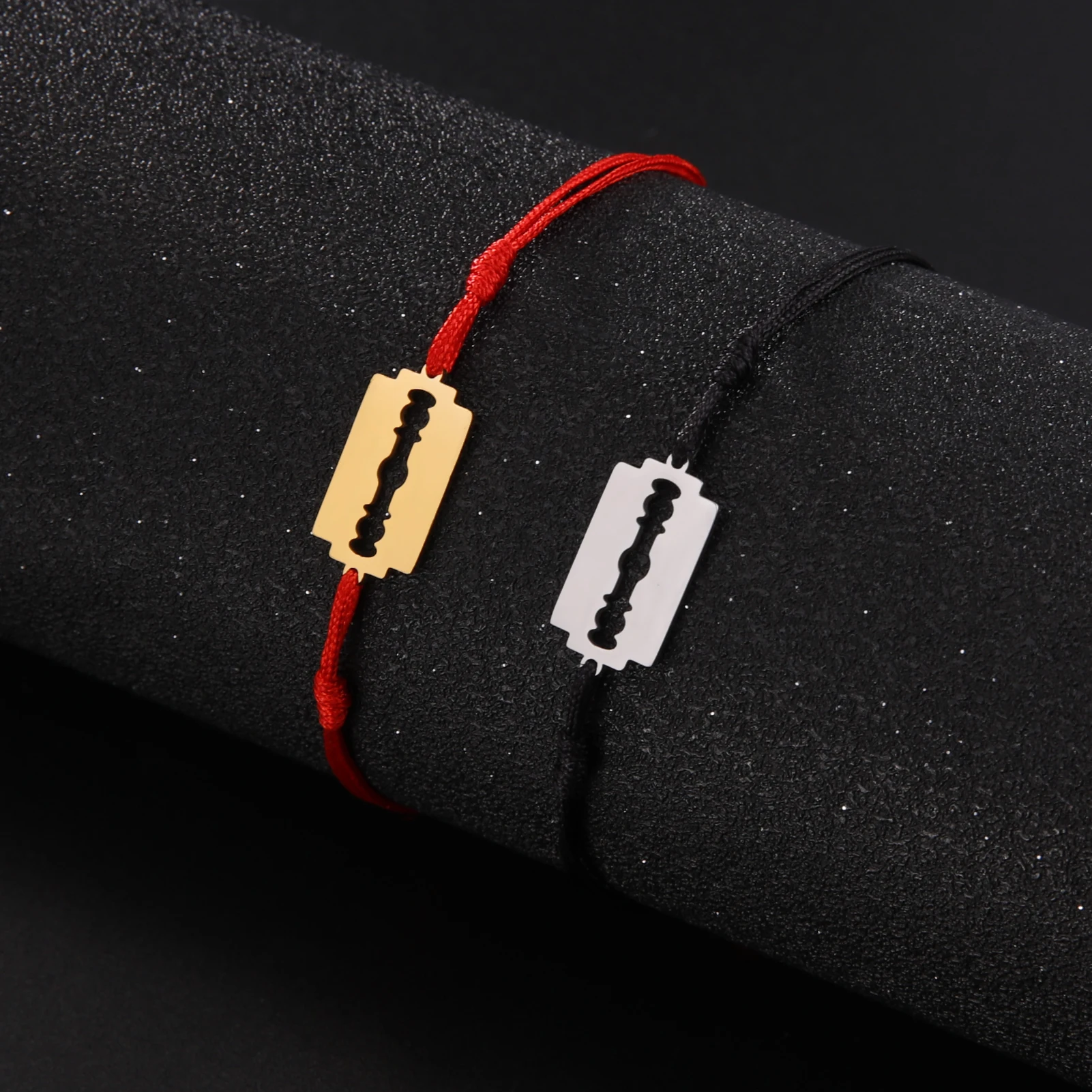Kkjoy Edelstahl Silber Farbe Glück Rotes Seil Männlich Punk Rasierer Klinge Modell Hip-hop Armband Kette Armband Coole Schmuck geschenk – Detail 6