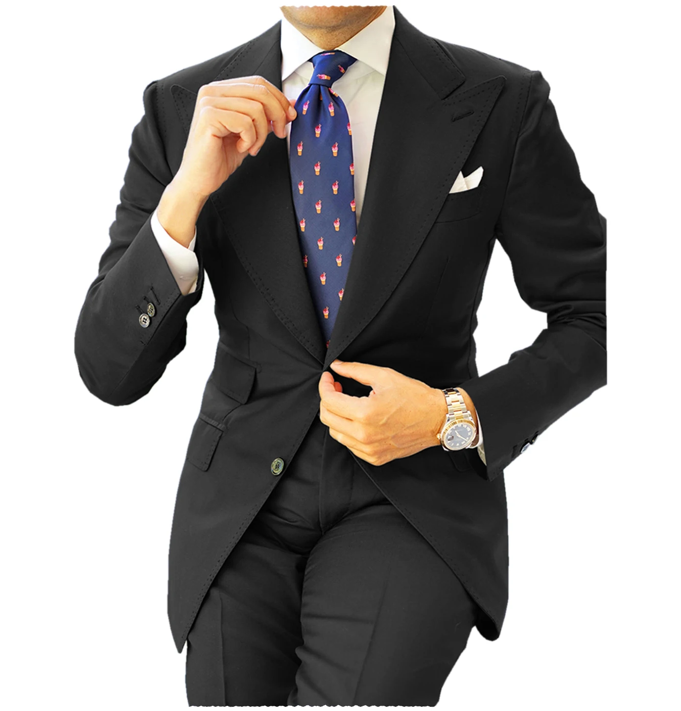 Classic Men Suits 2 PCS Navy Blue Slim Fit Business Tuxedos for Formal Wedding Suit Blazer Groom Suit Peak Lapel formal suit business men clothing
