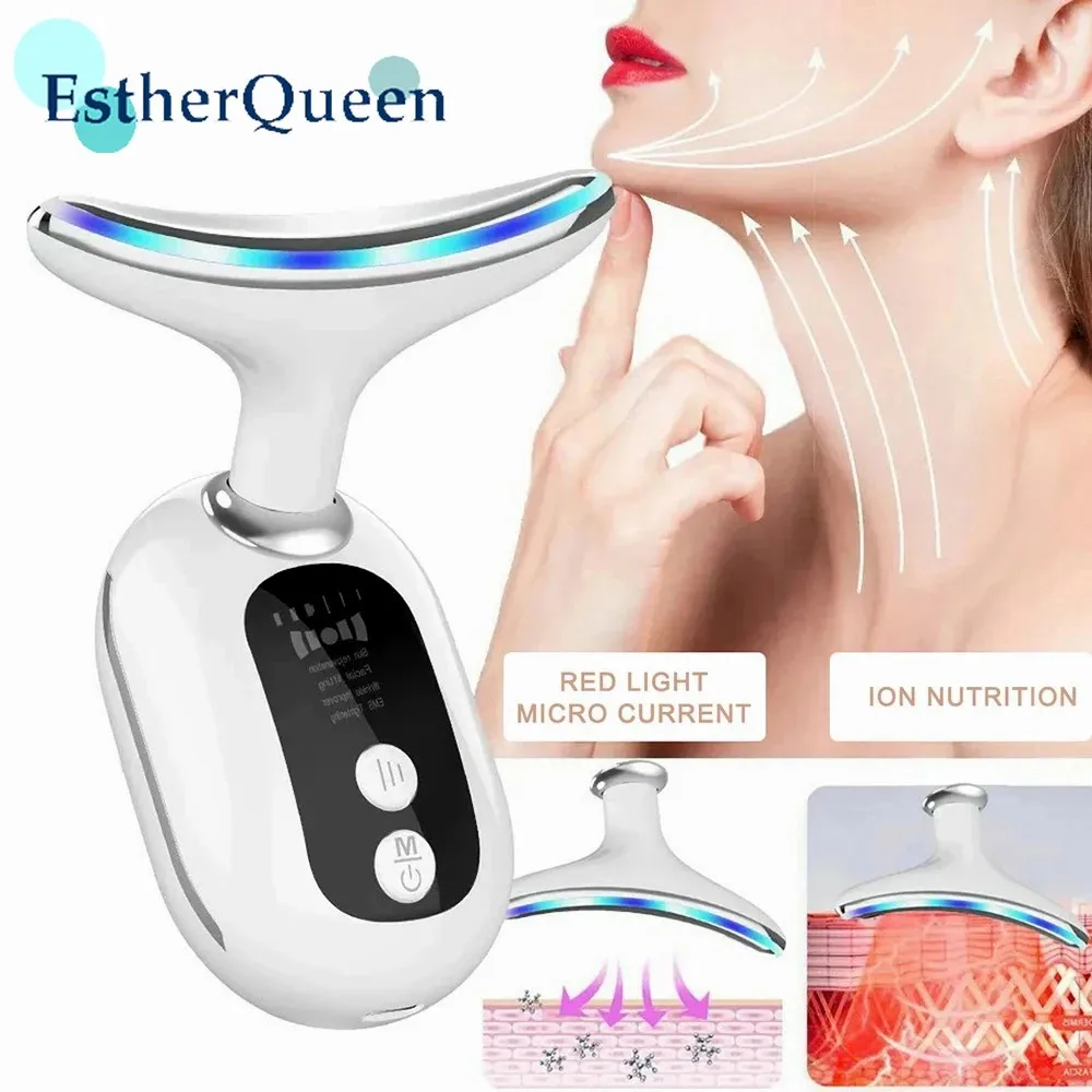 Firming Facial Skin, Lifting and Beautifying Facial Excess, 3-color LED Photon Therapy, Facial and Neck Skin Firming Massager