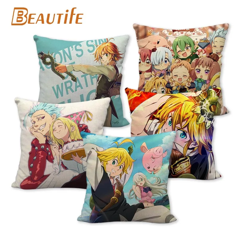

Custom Nanatsu no Taizai Pillowcase Animation Wedding Decorative Cotton Linen Pillow Case For Home Pillow Cover 45X45cm One Side