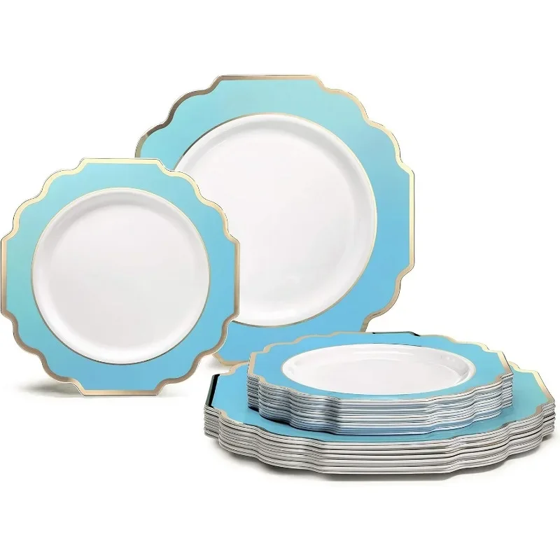 240 Plates Pack (120 Guests) Disposable Plastic Plates Set -120 x 10.5'' Dinner + 120 x 8'' Salad/Dessert Plate