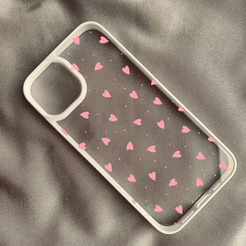 Chic Wine Red Love Heart Phone Case - Fashionable Pink Clear Hard Cover