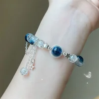 Bracelet à pampilles en chaîne étoile pour femmes, Design de Niche, perles de cristal bleu fantaisie, corde élastique, bijoux cadeaux pour meilleur ami 5