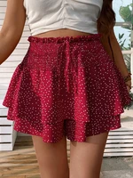 Plus Size 2025 Summer New Polka Dot Print Double Layer Skirt, Elasticized Waistband, Ruffled Hemline - Image 6