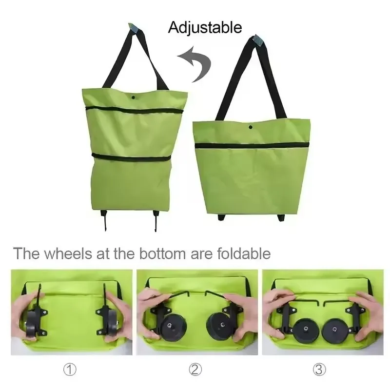 Foldable Shopping Bag with Wheels Trolley Basket Small Pull Cart Home Utility Retractable Tug Supermarket Grocery Shopping Cart