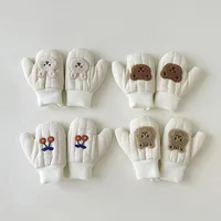 Thick Velvet Baby Fingerless Gloves Winter Children Hanging Neck Glove Cute Bear Plush Mittens 1-4year Boy Girl Kids Hand Warmer 1