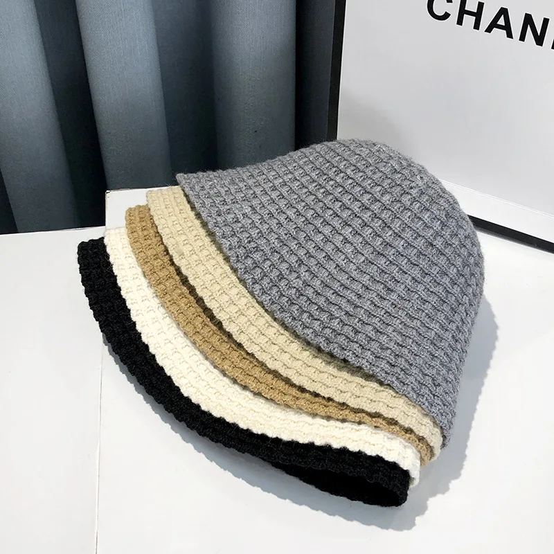 Japanese Knitted Fisherman Hat Women's Autumn Versatile Bucket Hat Korean Edition Trendy Round Face Suitable for Warm Bowl