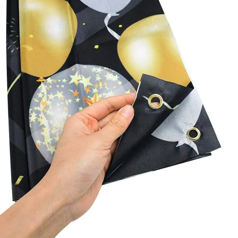 Black And Gold Happy Birthday Banner - Pre-Strung Glitter Garland For Parties