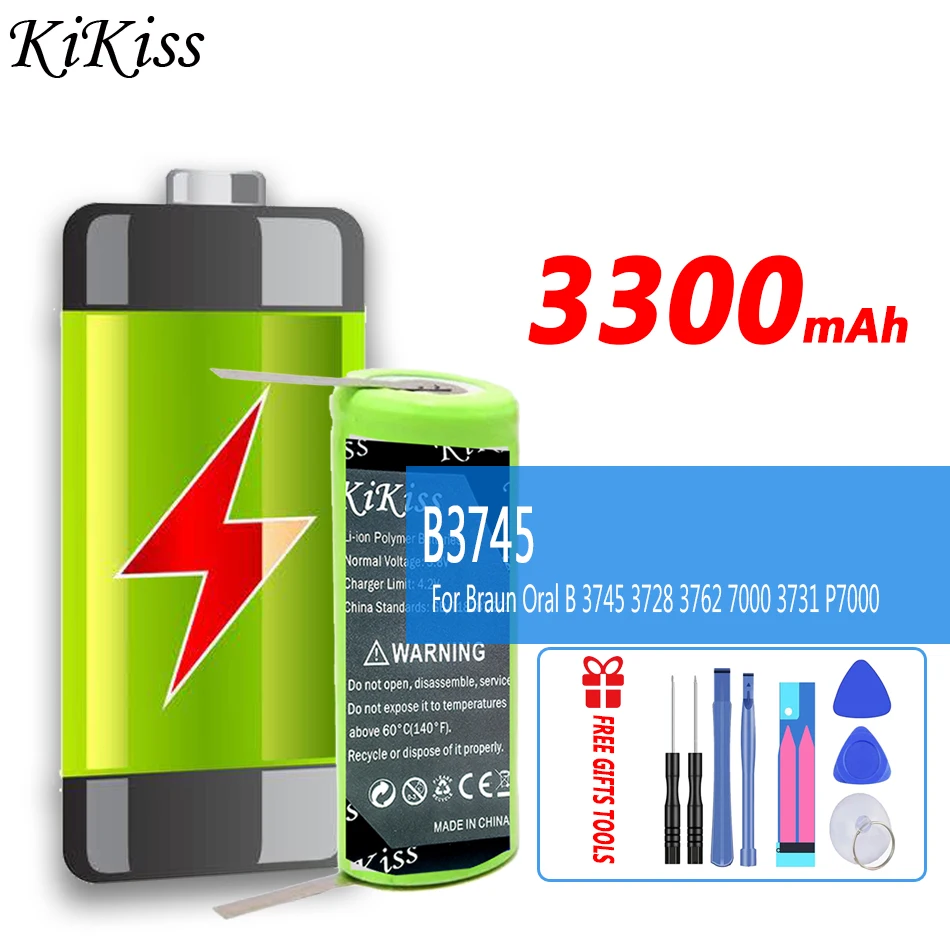 Kikiss Batteria Ad Alta Capacità 3300Mah Per Braun Oral B 3745 3728 3762 7000 3731 P7000 D25 D28 Spazzolino Elettrico 1.2V Batterie