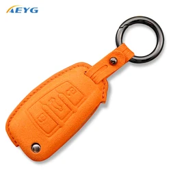 Luxury Leather Suede Car Key Case Cover - Premium Key Fob Accessory (Orange set 1)