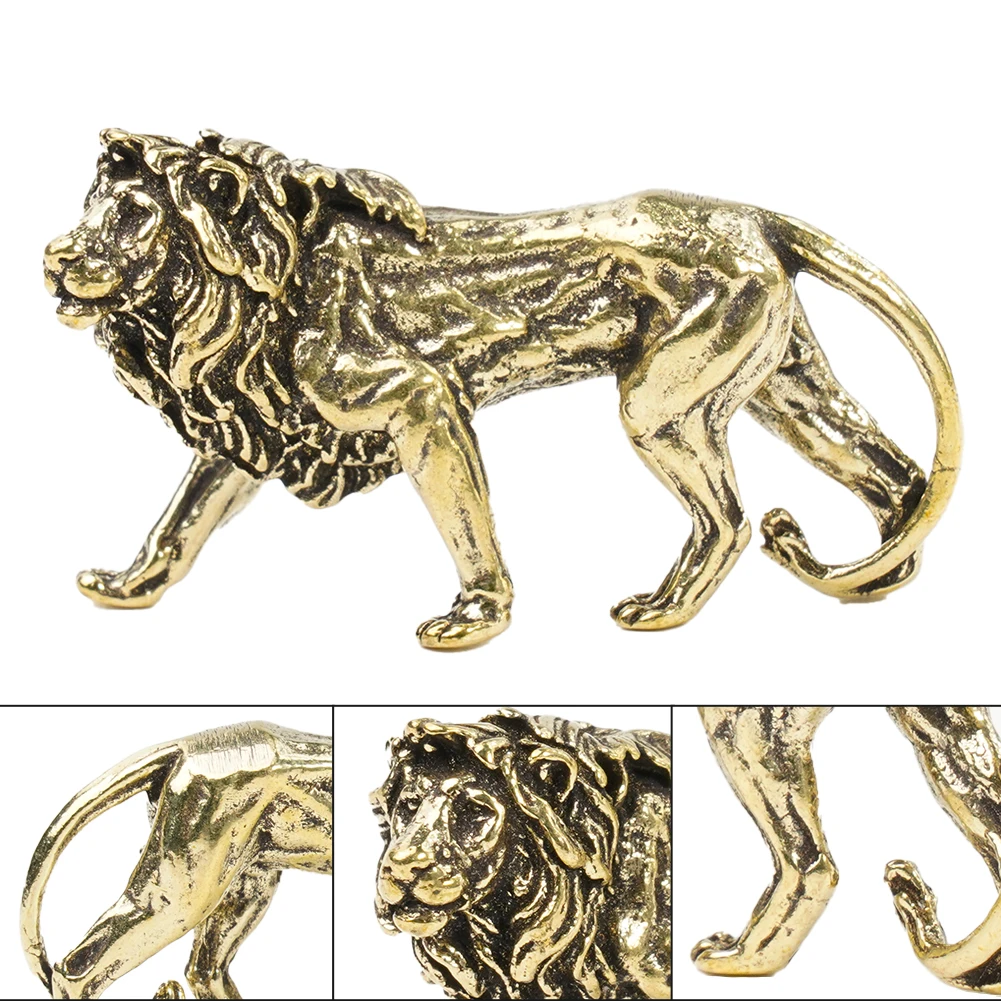 

Decoration Crafts Copper Majestic Lion King Miniatures Figurines Vintage Ornament Traditional Desk 39X12X25mm Handmade Line TOOL